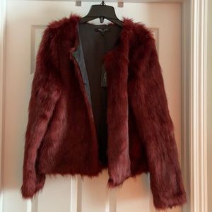 NWT faux fur maroon jacket